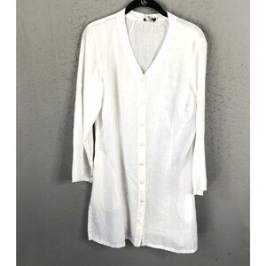 Grizas Top Womens Small White 100% Linen Lagenlook Beach Boho Minimalist